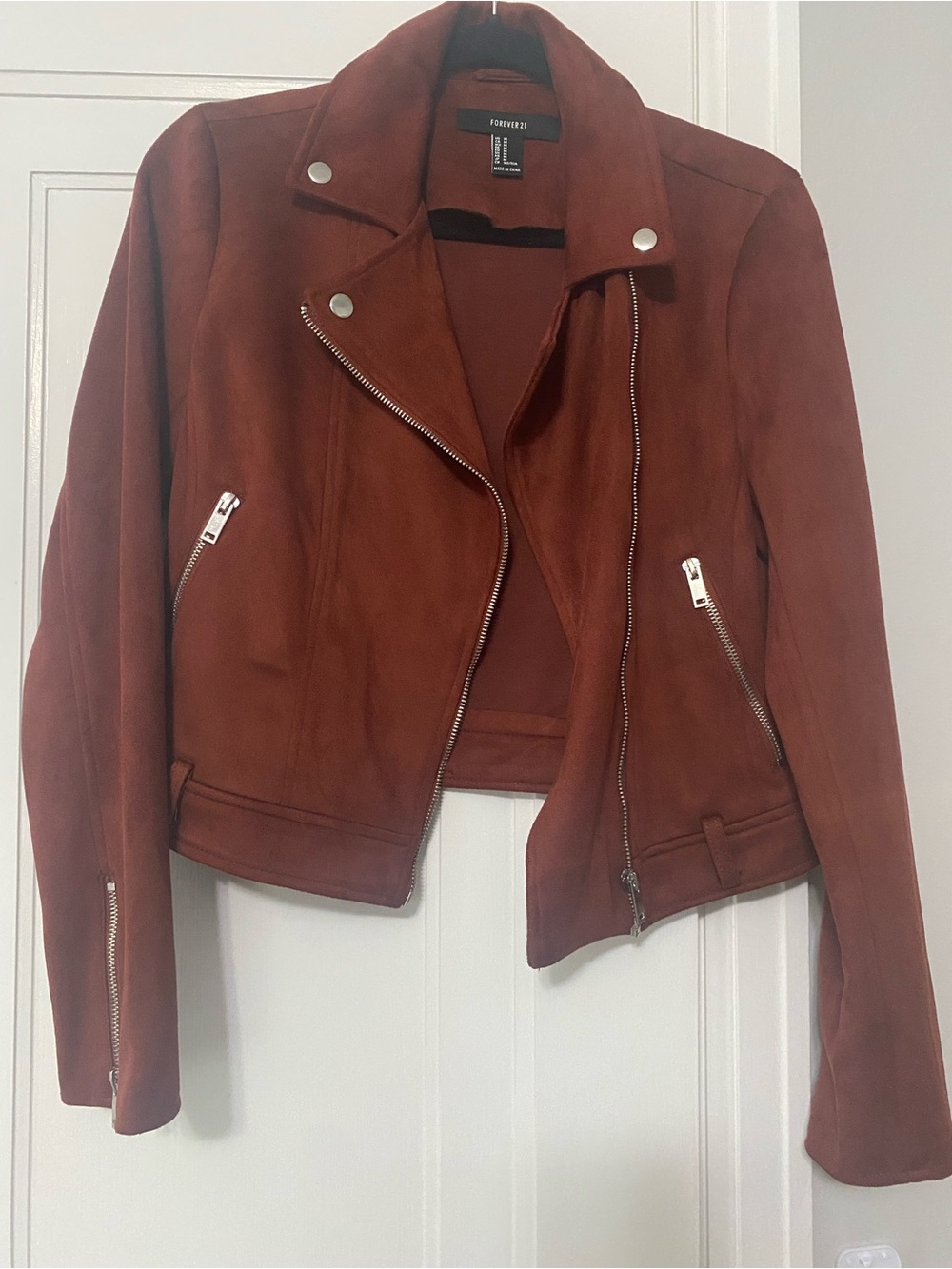 Forever 21 Rust Suede-Look Utility Moto Jacket